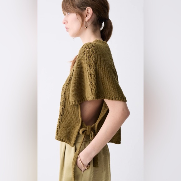 DELUC Dinis Knit Cape Top Ecru NWT Medium Cotton Blend Side Tie $98 - Picture 3 of 4